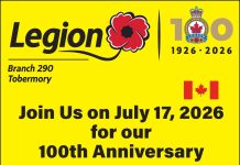 100th Anniversary Celebration at Tobermory Legion July 17