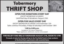 Tobermory Thrift Shop Donating Proceeds of All Sales August 27 to Fire Relief Fund